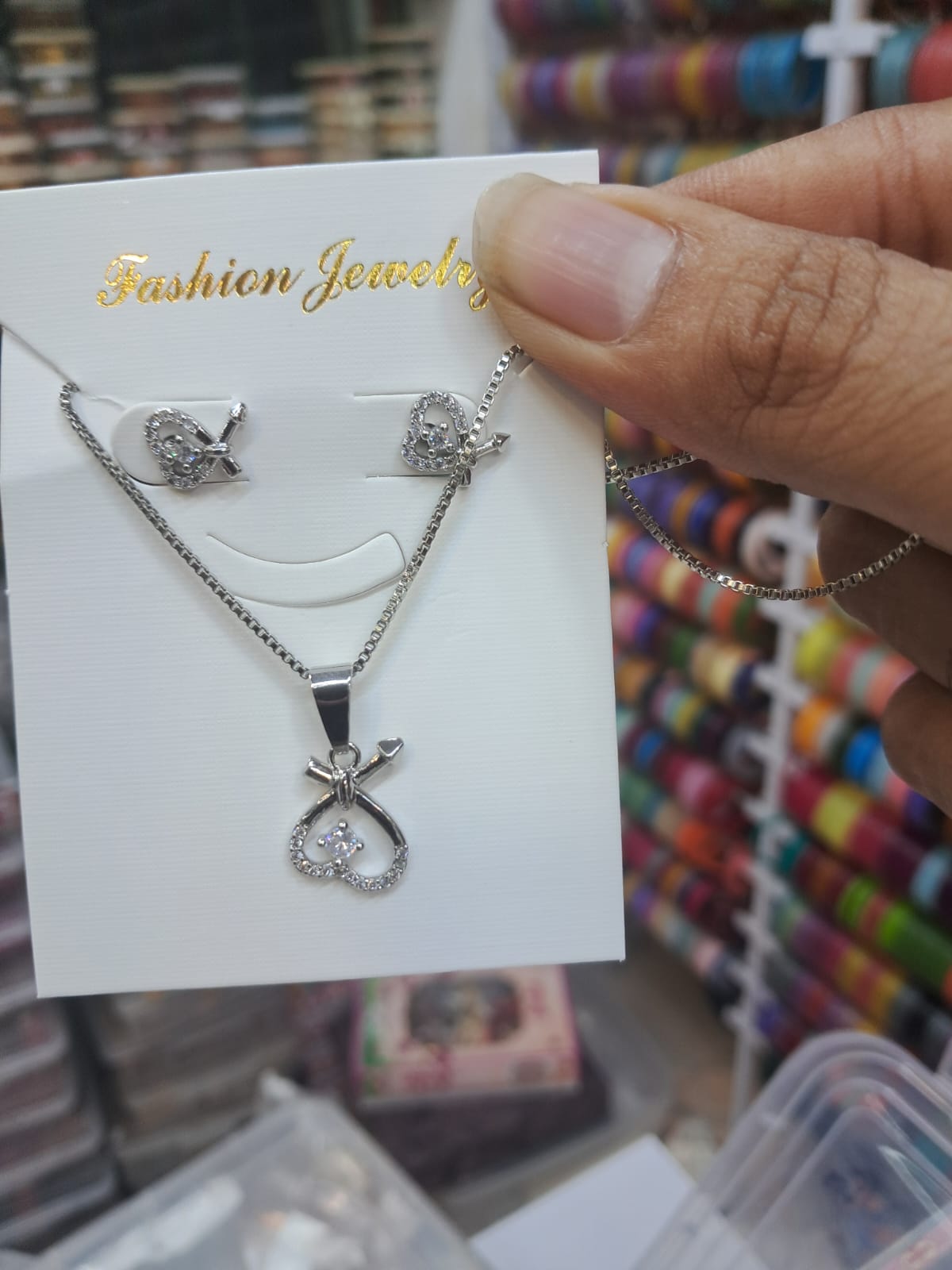 Silver-Tone Heart Loop Pendant & Stud Earrings Set