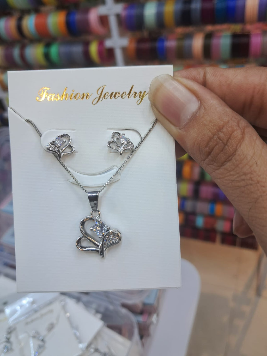 Silver-Tone Curved Heart Pendant & Stud Earrings Set