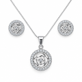 Silver-tone round rose pendant necklace and matching studs on white